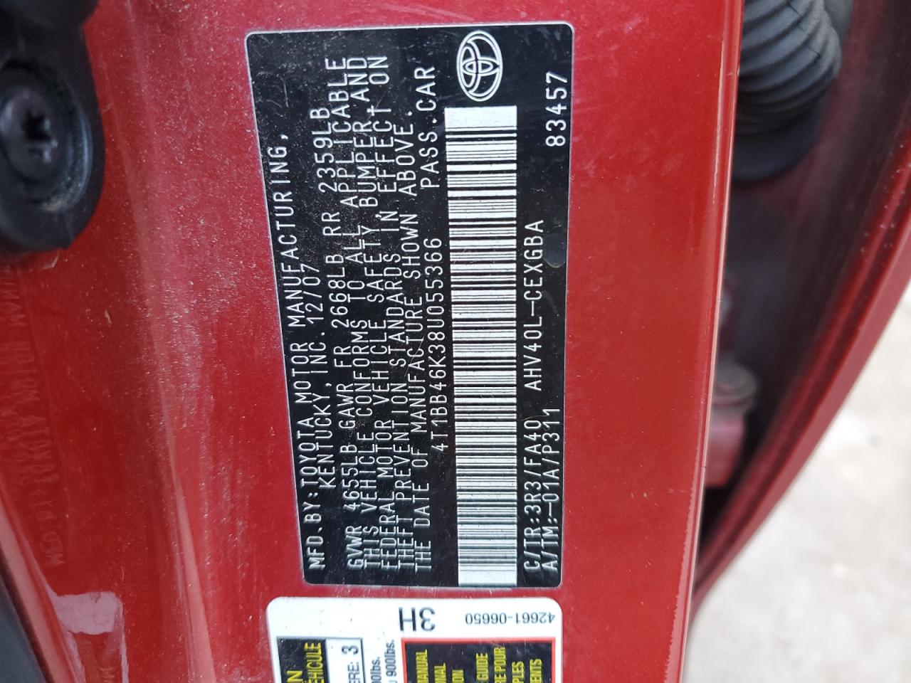 2008 Toyota Camry VIN 4T1BB46K38U055366 Copart auction photo, rear end damage thumbnail 14