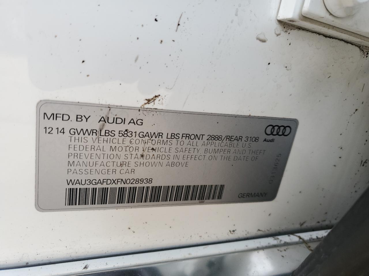 2015 Audi A8 VIN WAU3GAFDXFN028938 Copart auction photo, normal wear damage thumbnail 12