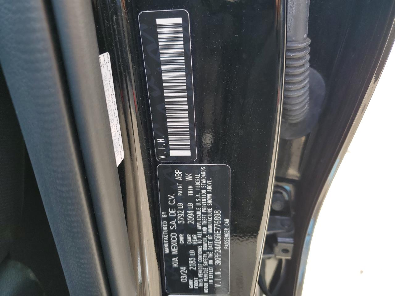 2024 KIA Forte VIN 3KPF24AD5RE776898 Copart auction photo, front end / frame damage damage thumbnail 12