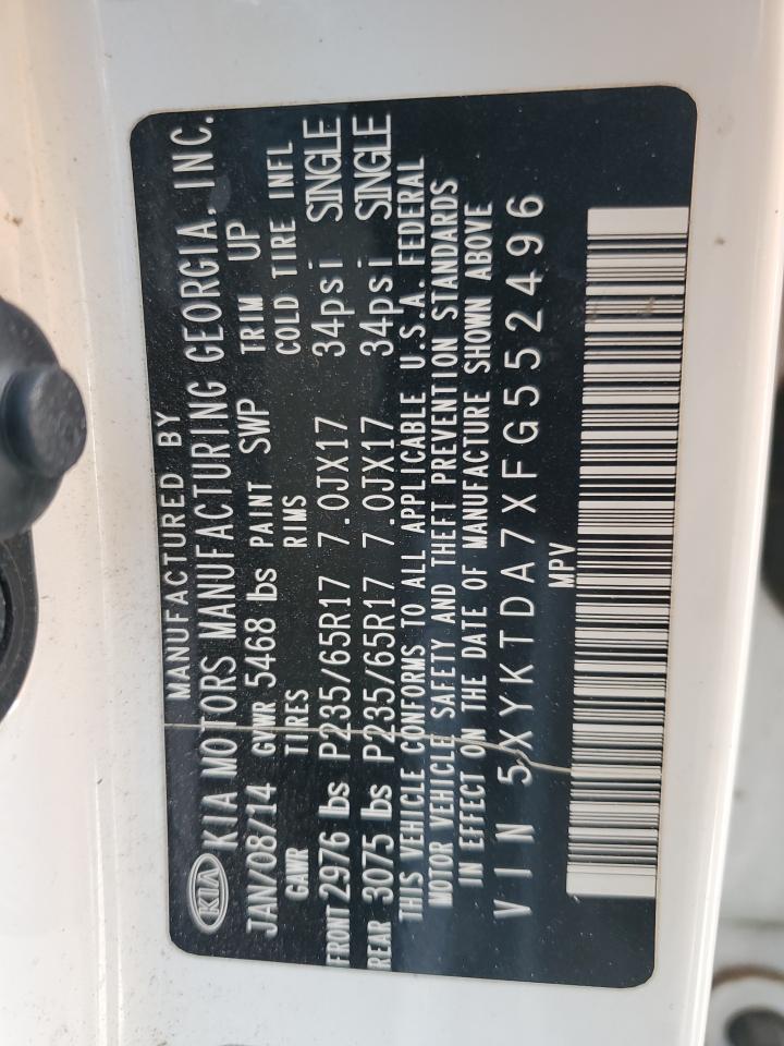 2015 KIA Sorento VIN 5XYKTDA7XFG552496 Copart auction photo, front end / minor dent/scratches damage thumbnail 13