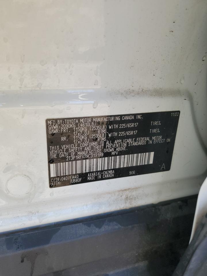 2022 Toyota RAV 4 VIN 2T3P1RFV7NC319189 Copart auction photo, side / rejected repair damage thumbnail 13