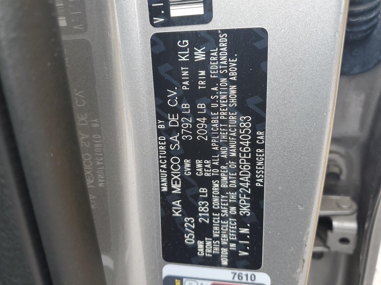 2023 KIA Forte VIN 3KPF24AD6PE640583 Copart auction photo, front end damage thumbnail 15