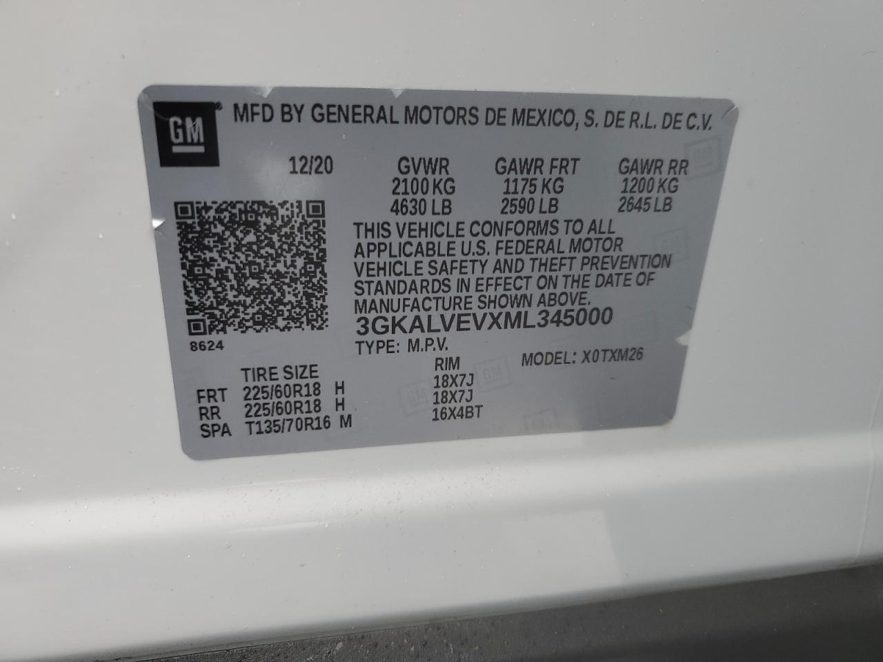 2021 GMC Terrain VIN 3GKALVEVXML345000 Copart auction photo, front end damage thumbnail 13