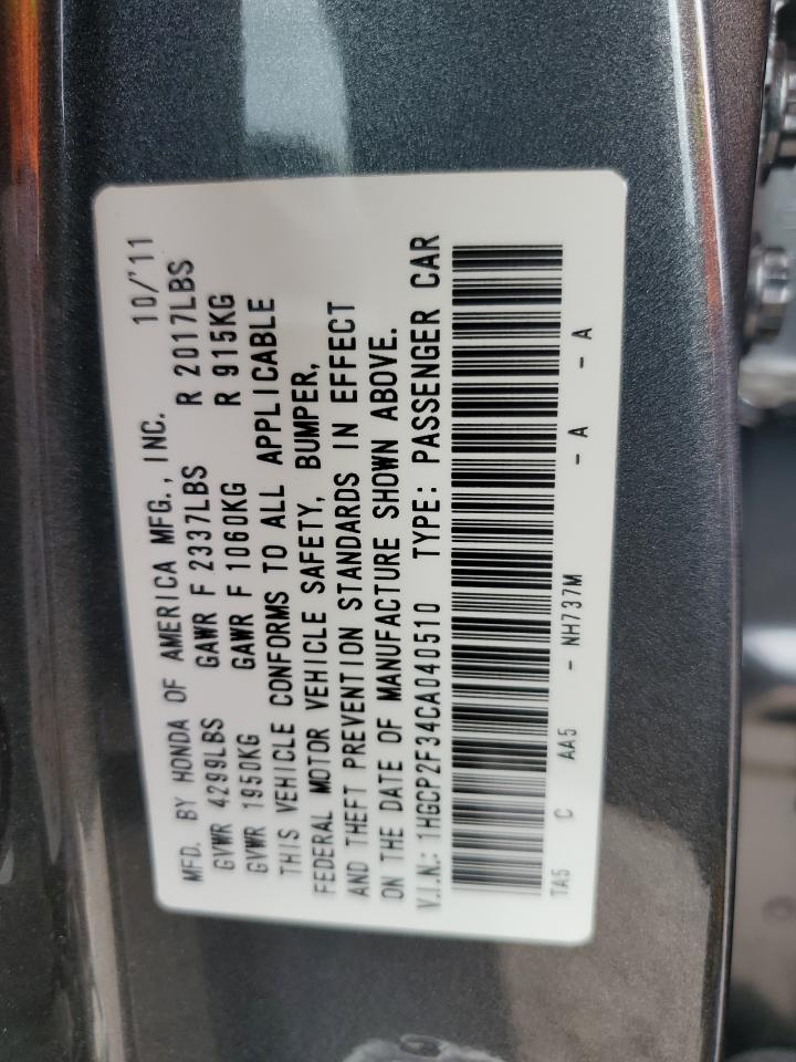 2012 Honda Accord VIN 1HGCP2F34CA040510 Copart auction photo, side damage thumbnail 12