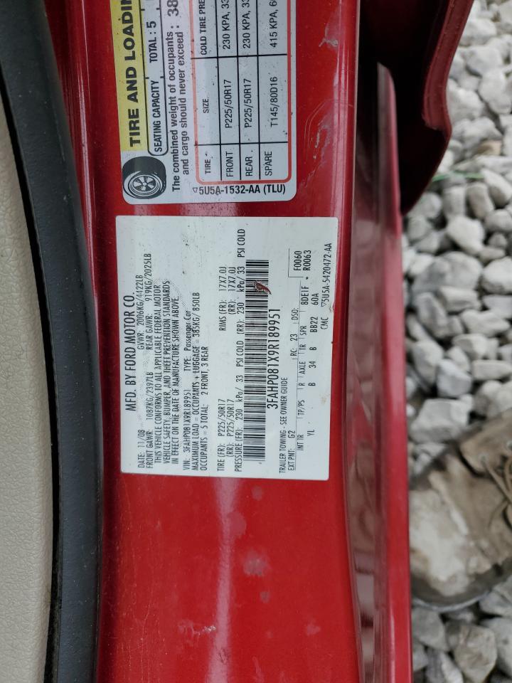 2009 Ford Fusion VIN 3FAHP081X9R189951 Copart auction photo, front end damage thumbnail 12