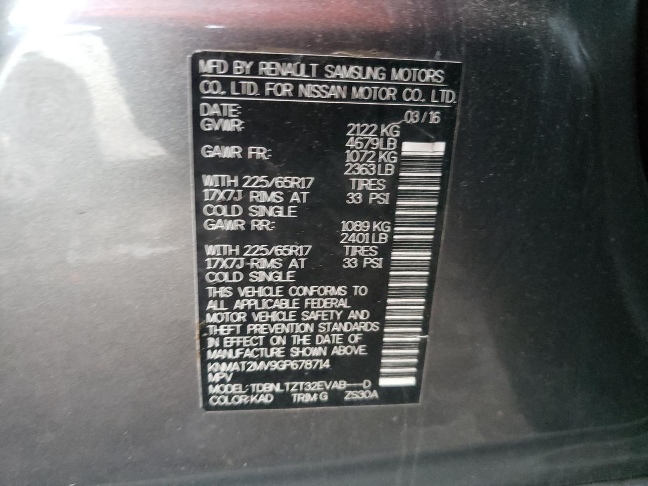 2016 Nissan Rogue VIN KNMAT2MV9GP678714 Copart auction photo, front end / minor dent/scratches damage thumbnail 13