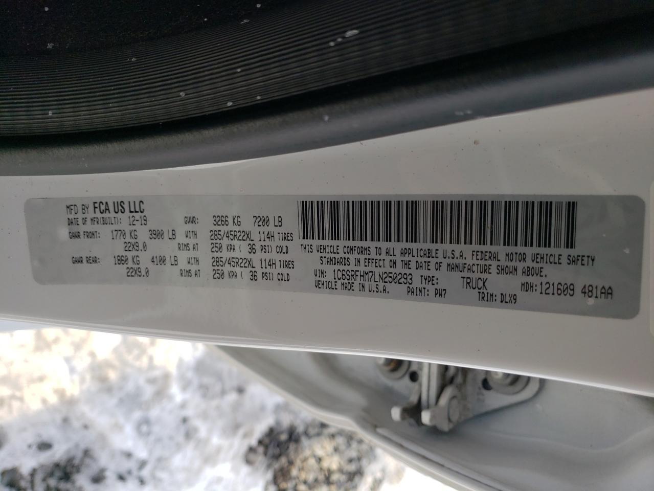 2020 RAM 1500 VIN 1C6SRFHM7LN250293 Copart auction photo, front end / side damage thumbnail 13