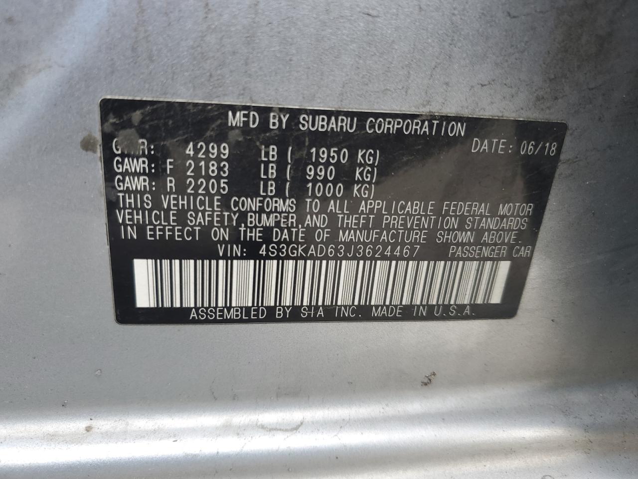 2018 Subaru Impreza VIN 4S3GKAD63J3624467 Copart auction photo, side / rear end damage thumbnail 12