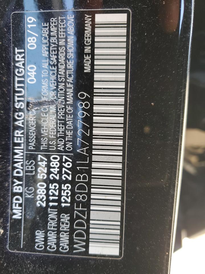 2020 Mercedes-Benz E-klasse VIN WDDZF8DB1LA727989 Copart auction photo, water/flood / minor dent/scratches damage thumbnail 12