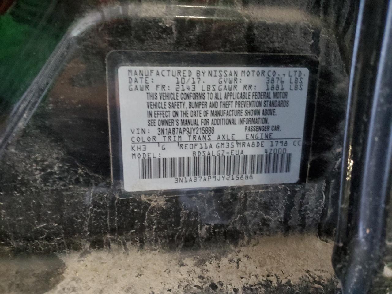 2018 Nissan Sentra VIN 3N1AB7AP9JY215888 Copart auction photo, rear end / top/roof damage thumbnail 12