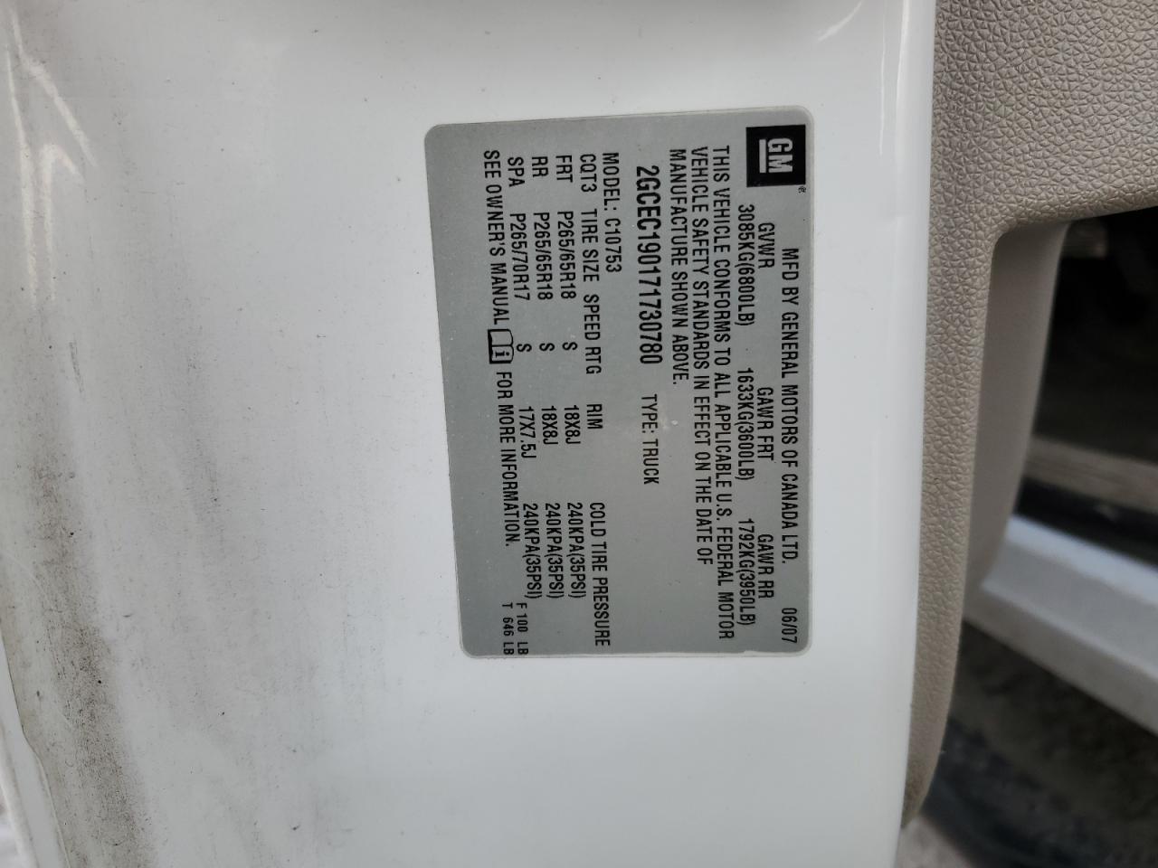 2007 Chevrolet Silverado VIN 2GCEC190171730780 Copart auction photo, front end damage thumbnail 12