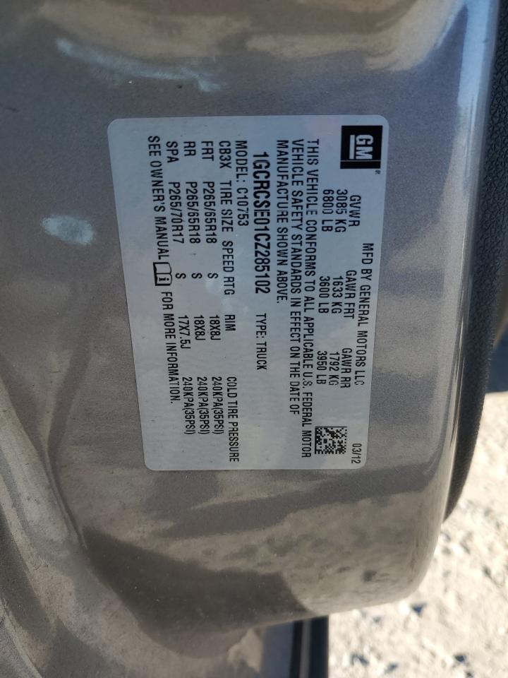 2012 Chevrolet Silverado VIN 1GCRCSE01CZ285102 Copart auction photo, rear end / side damage thumbnail 12