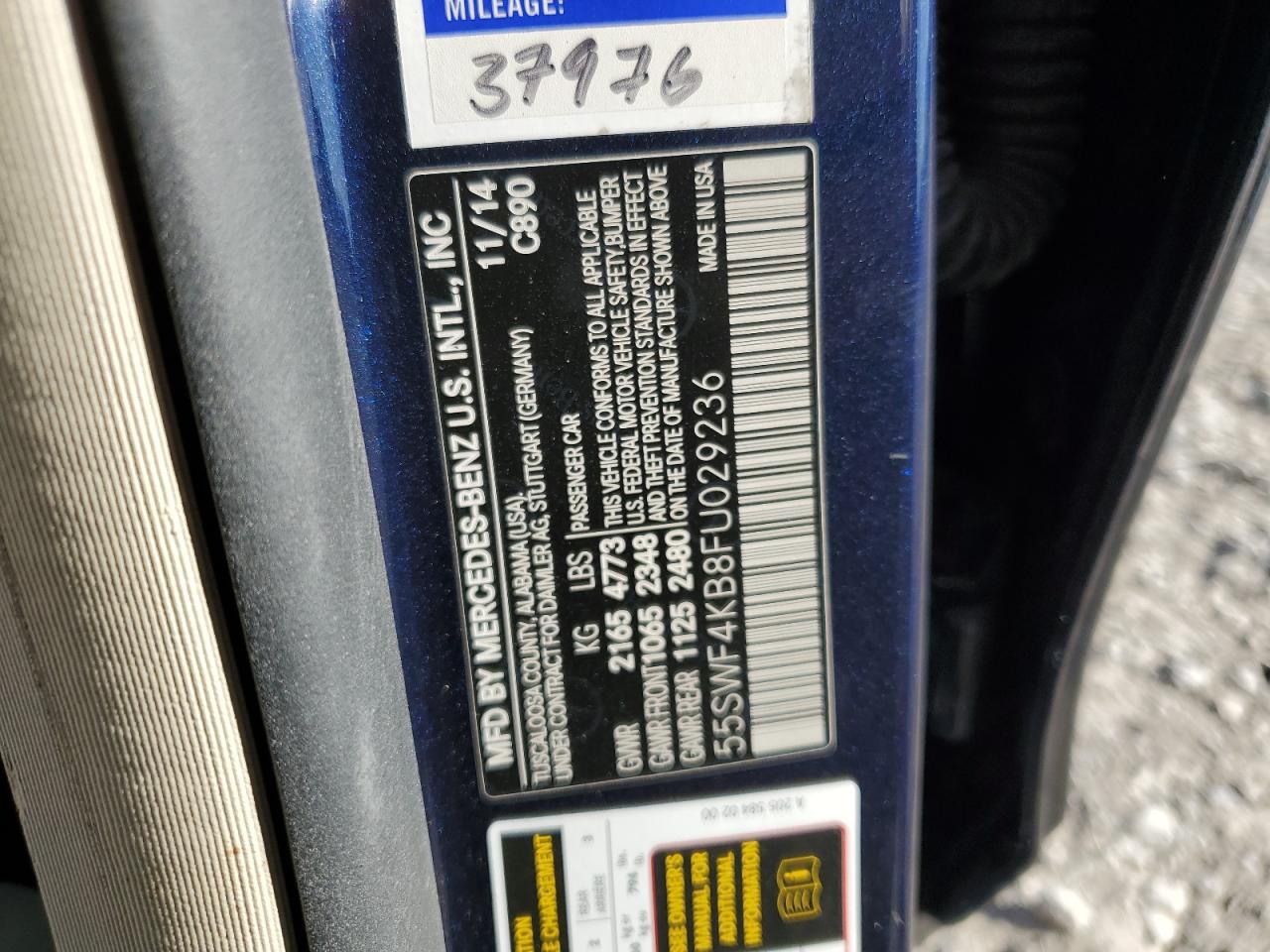 2015 Mercedes-Benz C-klasse VIN 55SWF4KB8FU029236 Copart auction photo, rear end / front end damage thumbnail 13