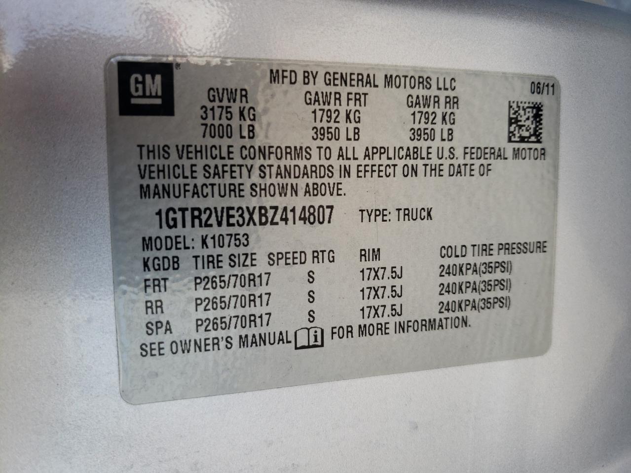 2011 GMC Sierra VIN 1GTR2VE3XBZ414807 Copart auction photo, front end / side damage thumbnail 12