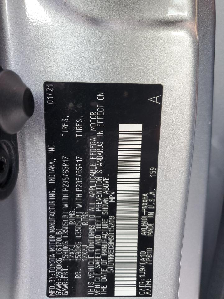 2021 Toyota Sienna VIN 5TDYRKEC8MS015209 Copart auction photo, front end damage thumbnail 14