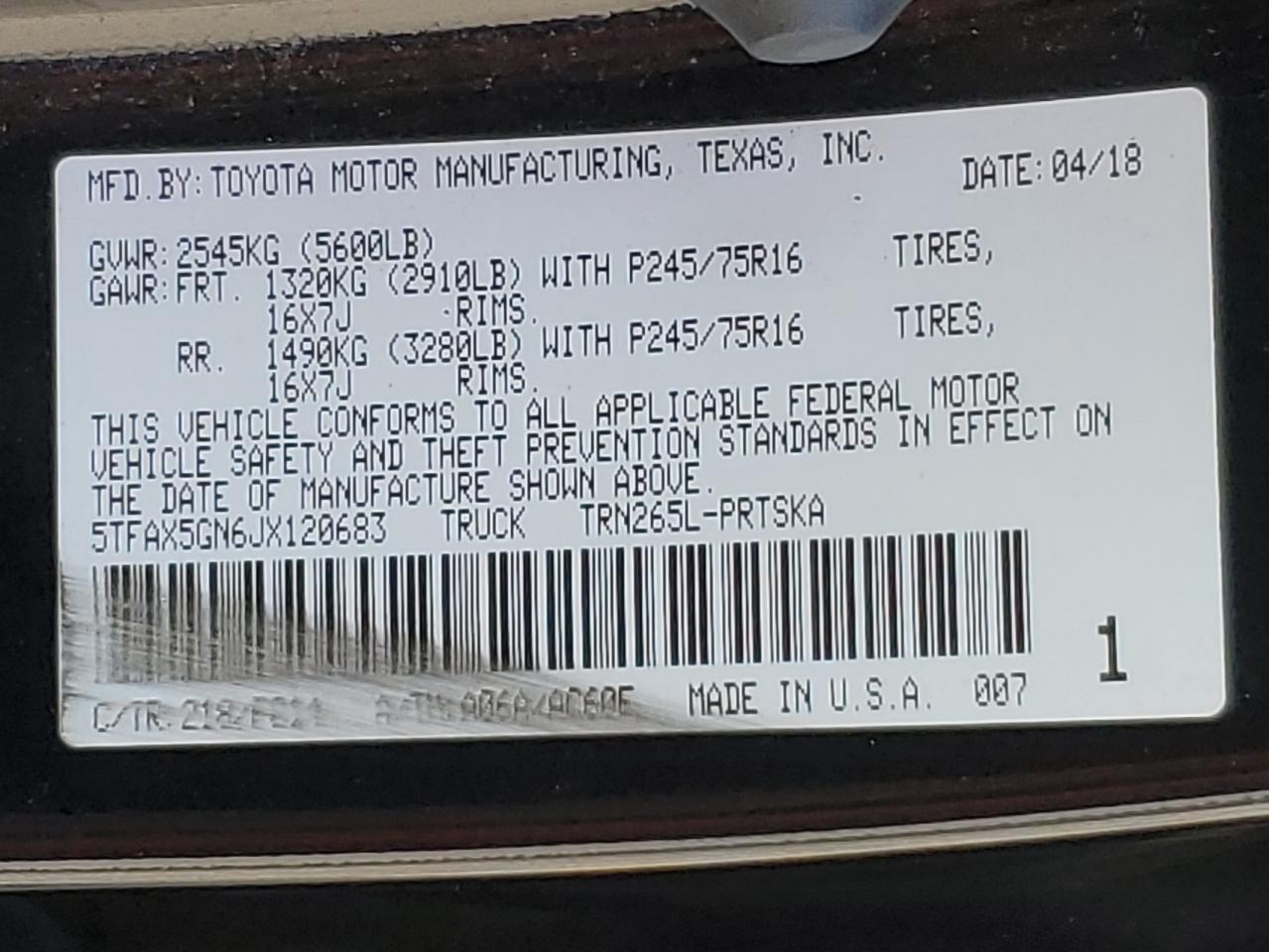 2018 Toyota Tacoma VIN 5TFAX5GN6JX120683 Copart auction photo, front end damage thumbnail 15