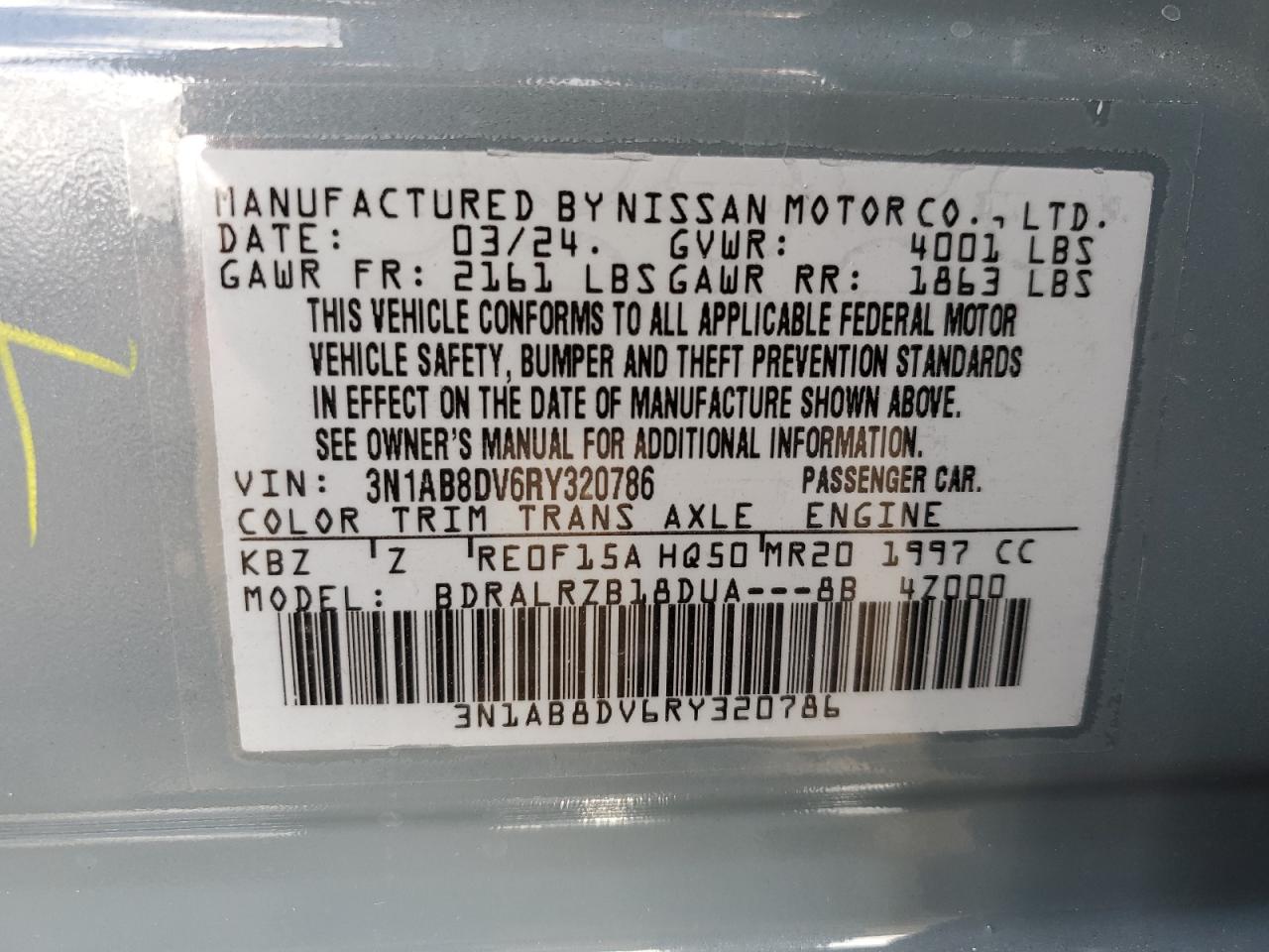 2024 Nissan Sentra VIN 3N1AB8DV6RY320786 Copart auction photo, front end / minor dent/scratches damage thumbnail 14