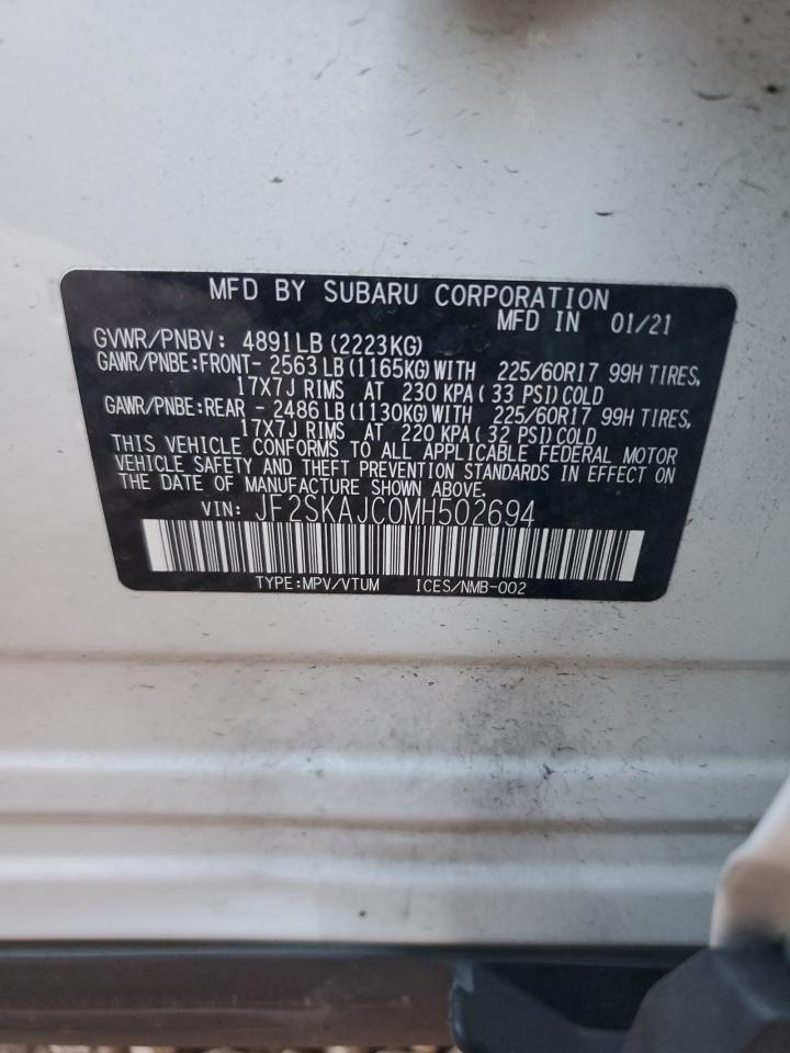 2021 Subaru Forester VIN JF2SKAJC0MH502694 Copart auction photo, front end / side damage thumbnail 14