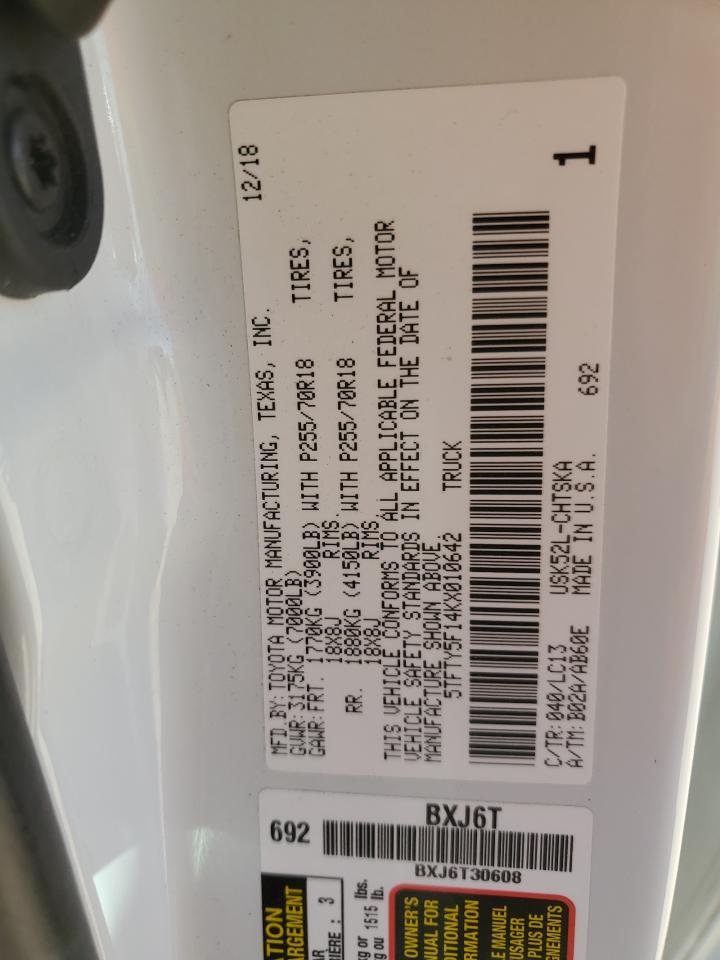 2019 Toyota Tundra VIN 5TFTY5F14KX010642 Copart auction photo, front end / minor dent/scratches damage thumbnail 12