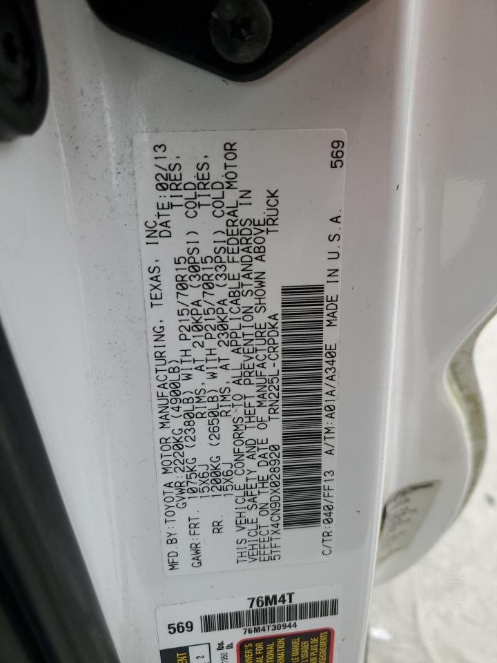2013 Toyota Tacoma VIN 5TFTX4CN9DX028920 Copart auction photo, front end / side damage thumbnail 12