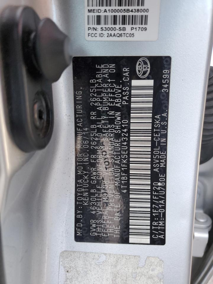 2014 Toyota Camry VIN 4T1BF1FK5EU432410 Copart auction photo, front end / side damage thumbnail 14