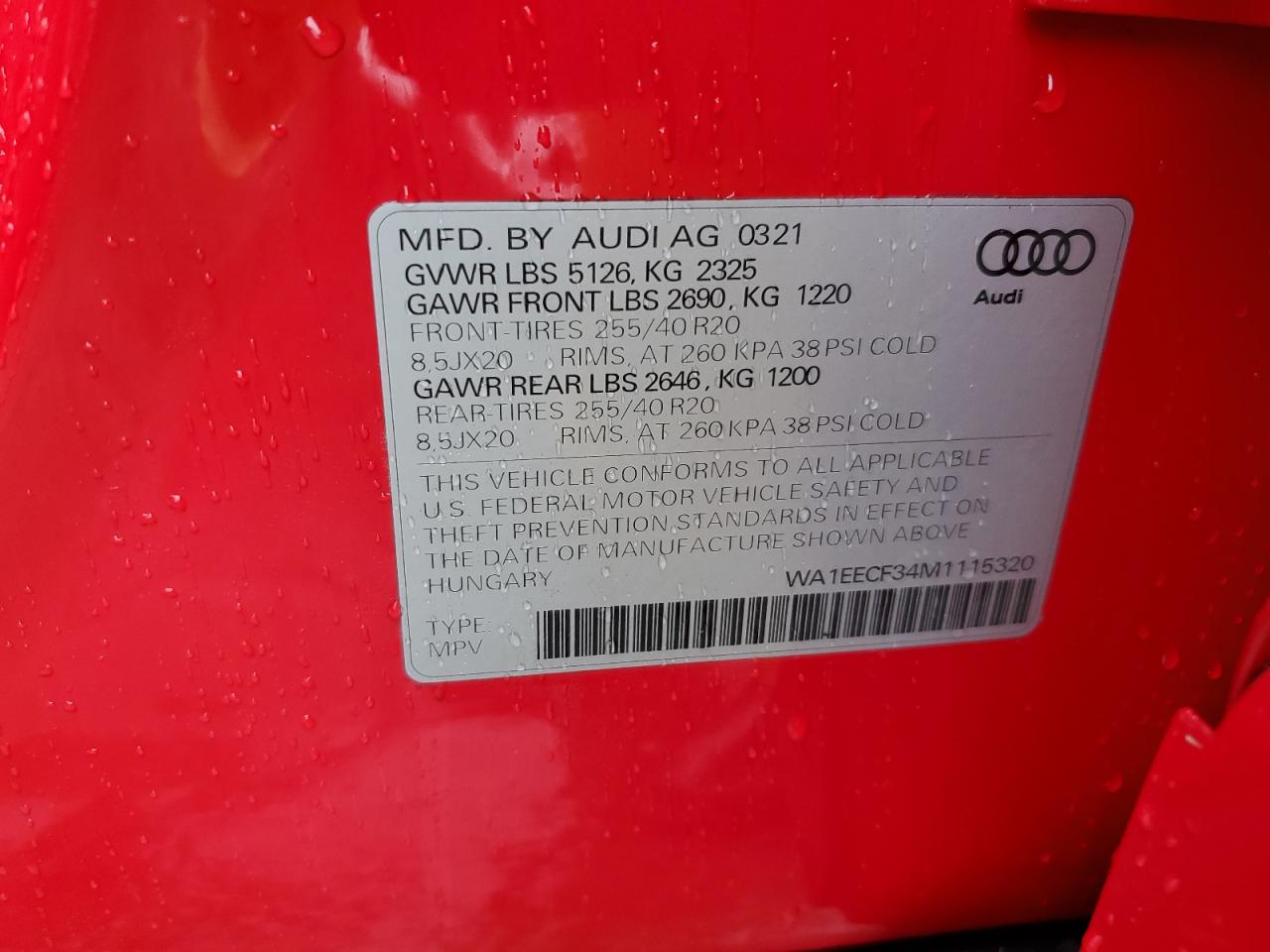 2021 Audi Q3 VIN WA1EECF34M1115320 Copart auction photo, front end damage thumbnail 13