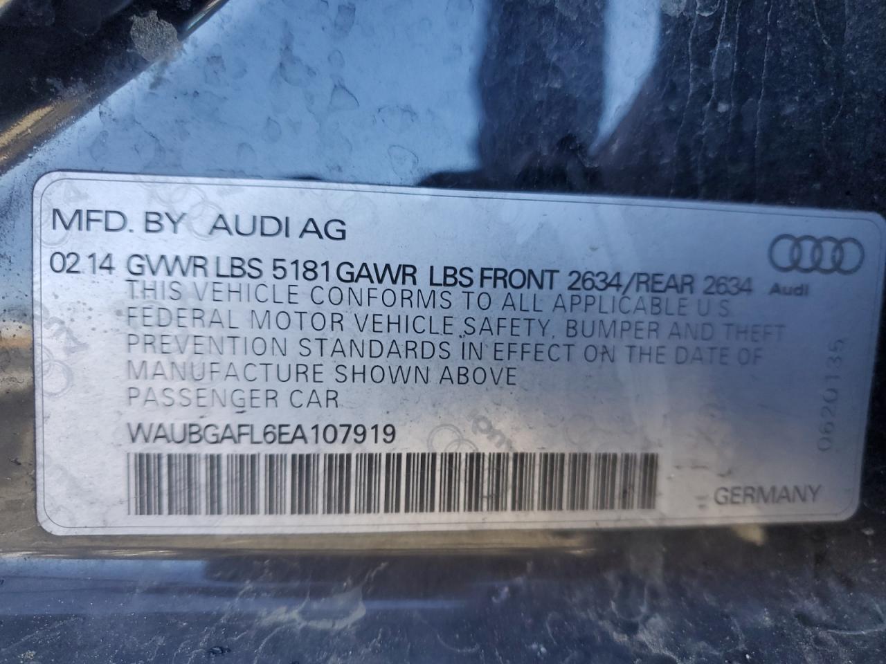 2014 Audi RS4 VIN WAUBGAFL6EA107919 Copart auction photo, front end damage thumbnail 12