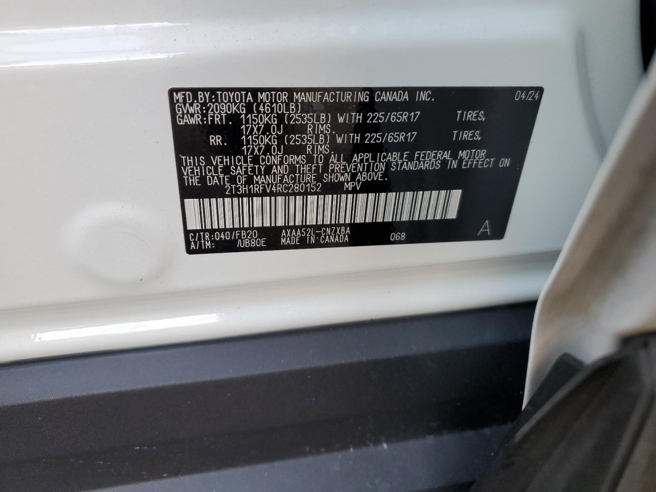 2024 Toyota RAV 4 VIN 2T3H1RFV4RC280152 Copart auction photo, undercarriage / minor dent/scratches damage thumbnail 15