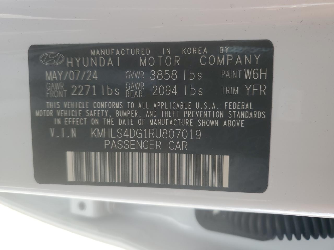 2024 Hyundai Elantra VIN KMHLS4DG1RU807019 Copart auction photo, rear end damage thumbnail 13