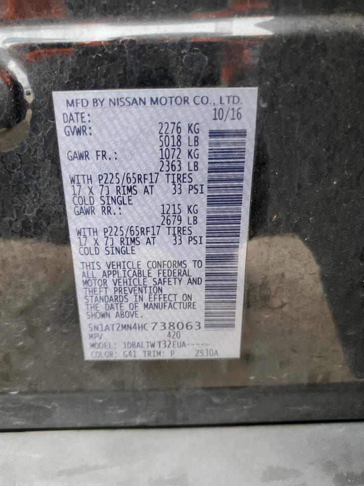 2017 Nissan Rogue VIN 5N1AT2MN4HC738063 Copart auction photo, front end / side damage thumbnail 16
