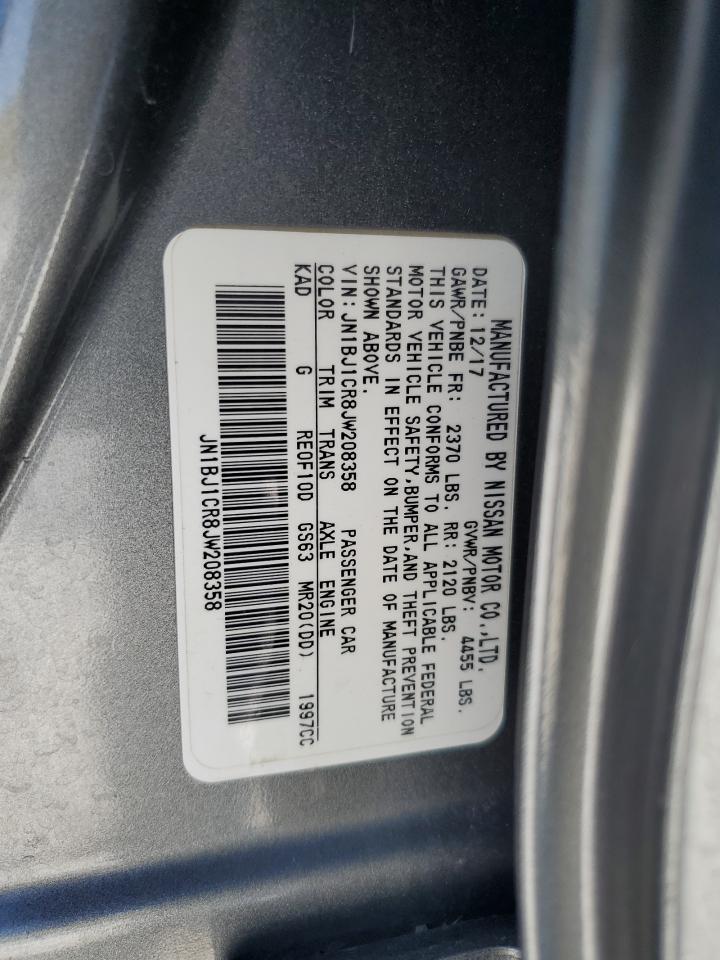 2018 Nissan Rogue VIN JN1BJ1CR8JW208358 Copart auction photo, rear end damage thumbnail 14