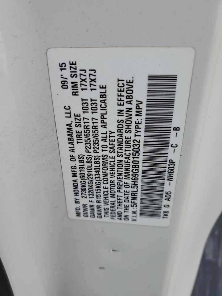 2016 Honda Odyssey VIN 5FNRL5H69GB015032 Copart auction photo, minor dent/scratches damage thumbnail 13