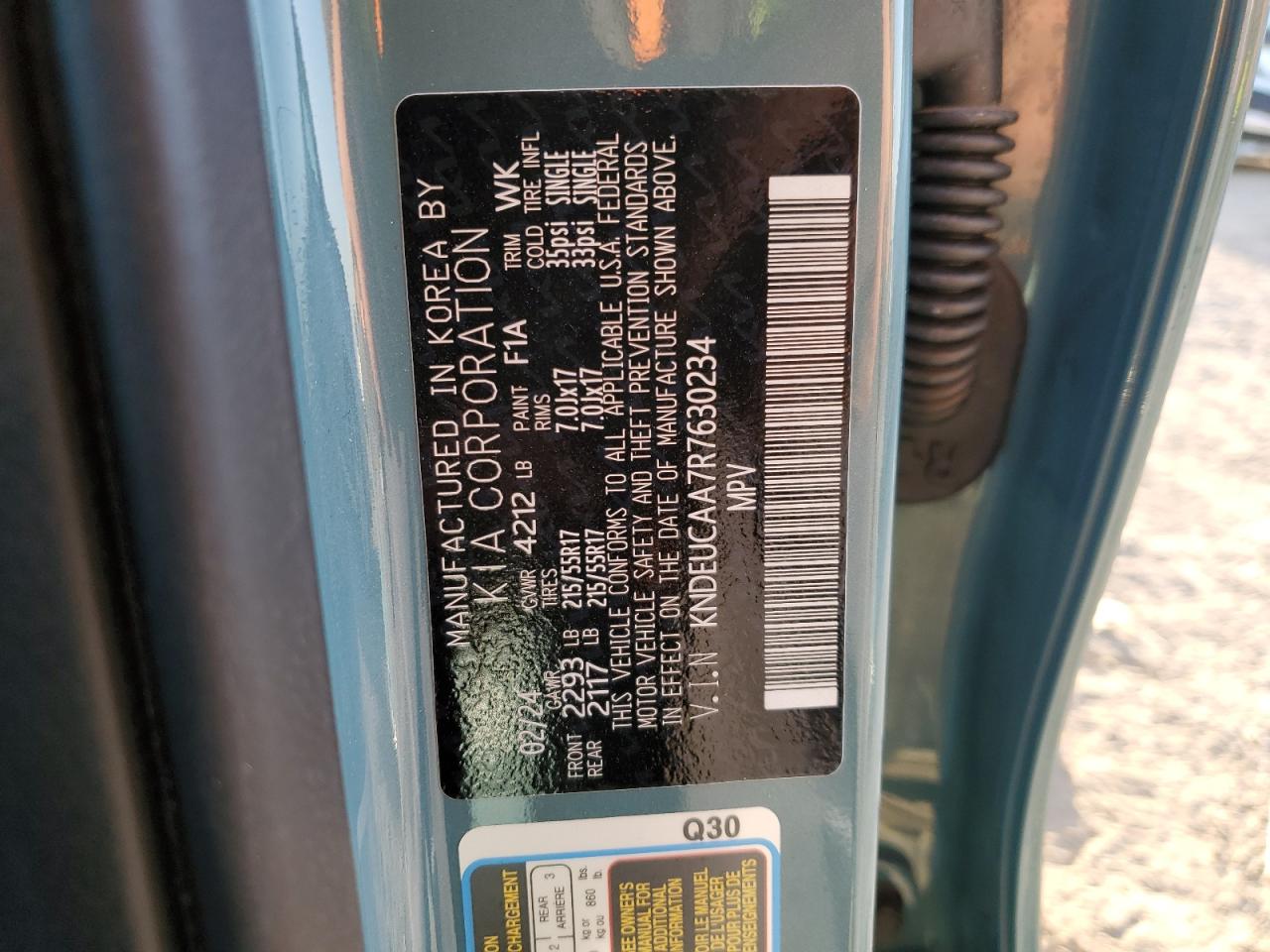 2024 KIA Seltos VIN KNDEUCAA7R7630234 Copart auction photo, side / front end damage thumbnail 12