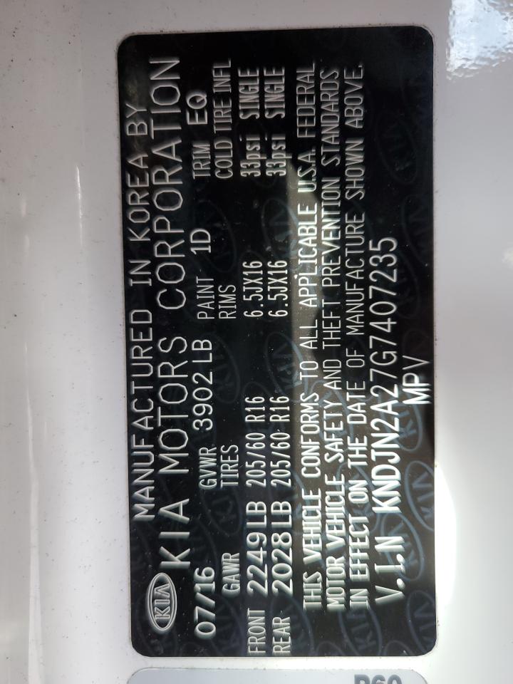 2016 KIA Soul VIN KNDJN2A27G7407235 Copart auction photo, front end / minor dent/scratches damage thumbnail 14
