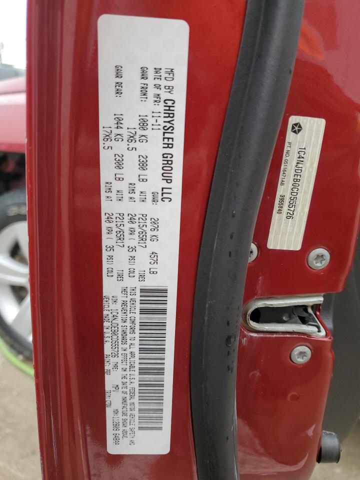 2012 Jeep Compass VIN 1C4NJDEB0CD555726 Copart auction photo, front end damage thumbnail 14