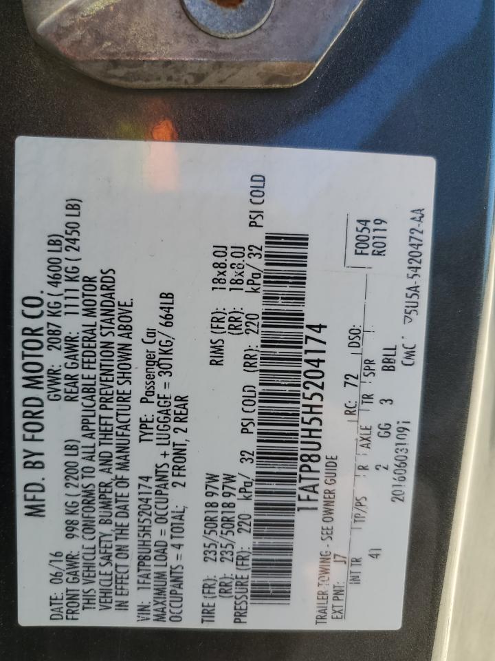 2017 Ford Mustang VIN 1FATP8UH5H5204174 Copart auction photo, front end damage thumbnail 14