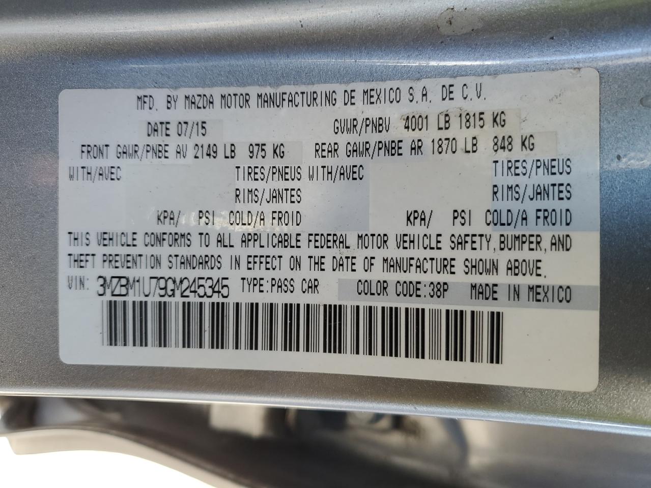 2016 Mazda 3 VIN 3MZBM1U79GM245345 Copart auction photo, front end damage thumbnail 12
