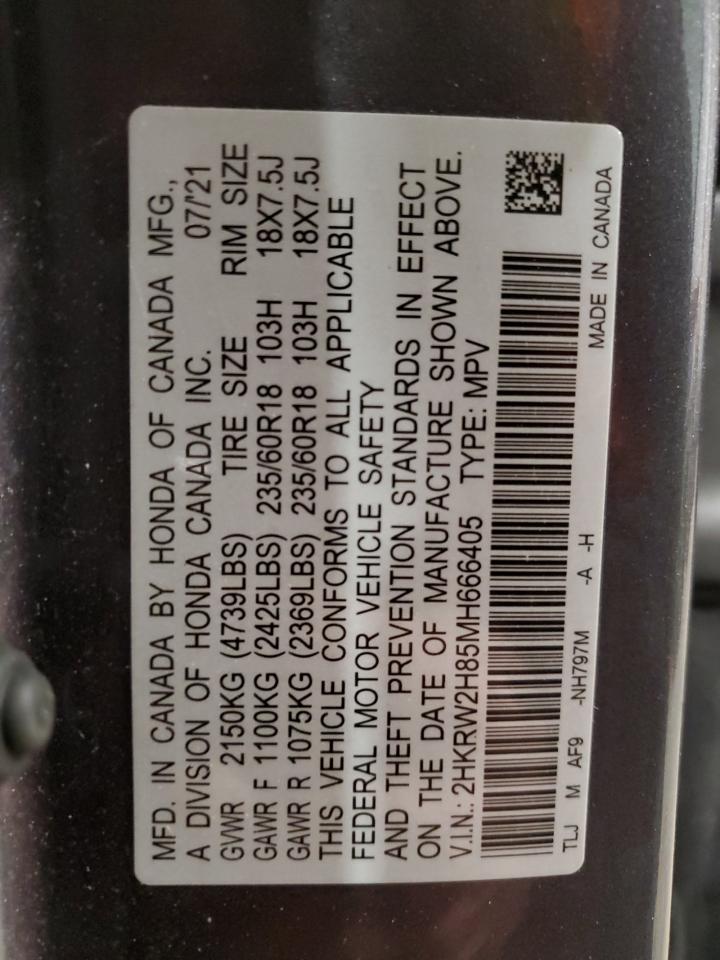 2021 Honda CR-V VIN 2HKRW2H85MH666405 Copart auction photo, all over damage thumbnail 12
