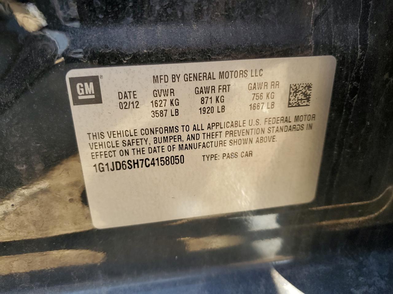 2012 Chevrolet Sonic VIN 1G1JD6SH7C4158050 Copart auction photo, mechanical damage thumbnail 13