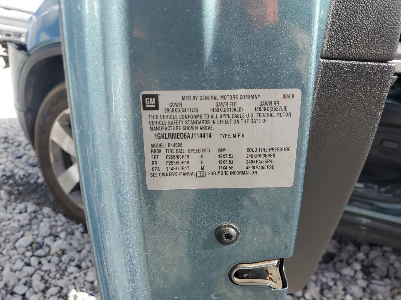 2010 GMC Acadia VIN 1GKLRMED6AJ114414 Copart auction photo, front end damage thumbnail 13