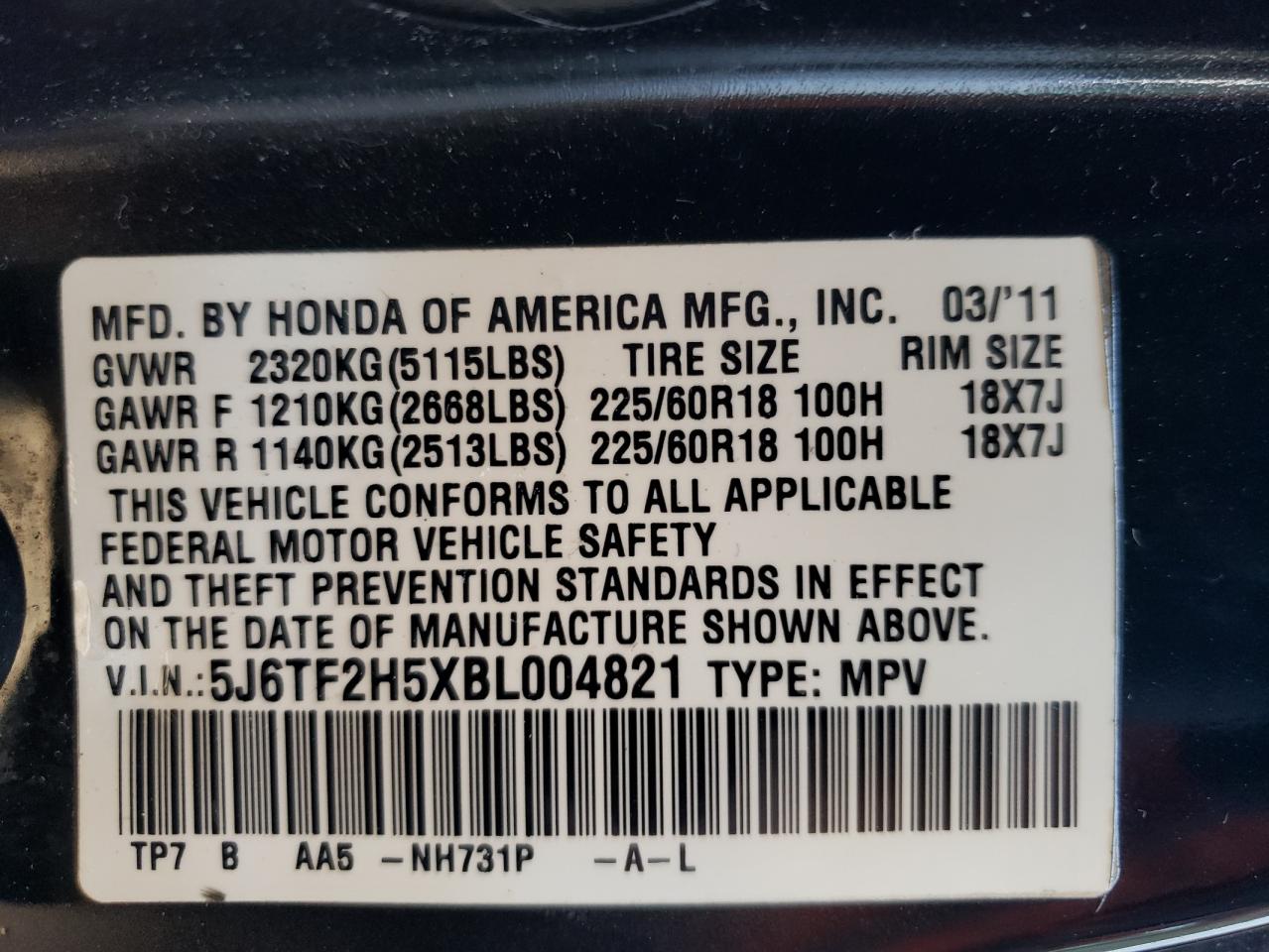 2011 Honda Accord VIN 5J6TF2H5XBL004821 Copart auction photo, front end damage thumbnail 12