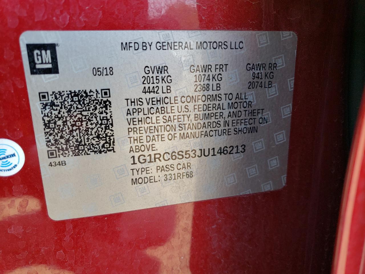 2018 Chevrolet Volt VIN 1G1RC6S53JU146213 Copart auction photo, all over damage thumbnail 13