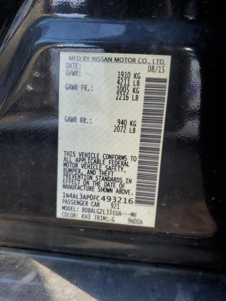 2015 Nissan Altima VIN 1N4AL3AP0FC493216 Copart auction photo, hail damage thumbnail 12