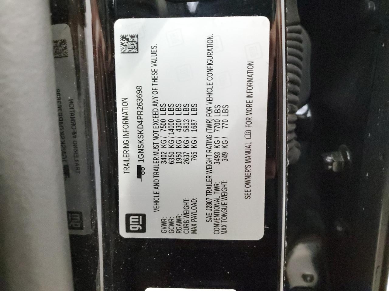 2023 Chevrolet Tahoe VIN 1GNSKSKD4PR263698 Copart auction photo, front end / side damage thumbnail 13