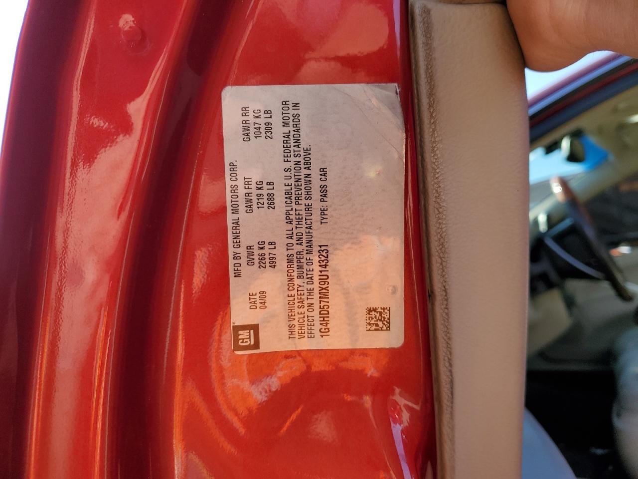2009 Buick Lucerne VIN 1G4HD57MX9U143231 Copart auction photo, front end damage thumbnail 12