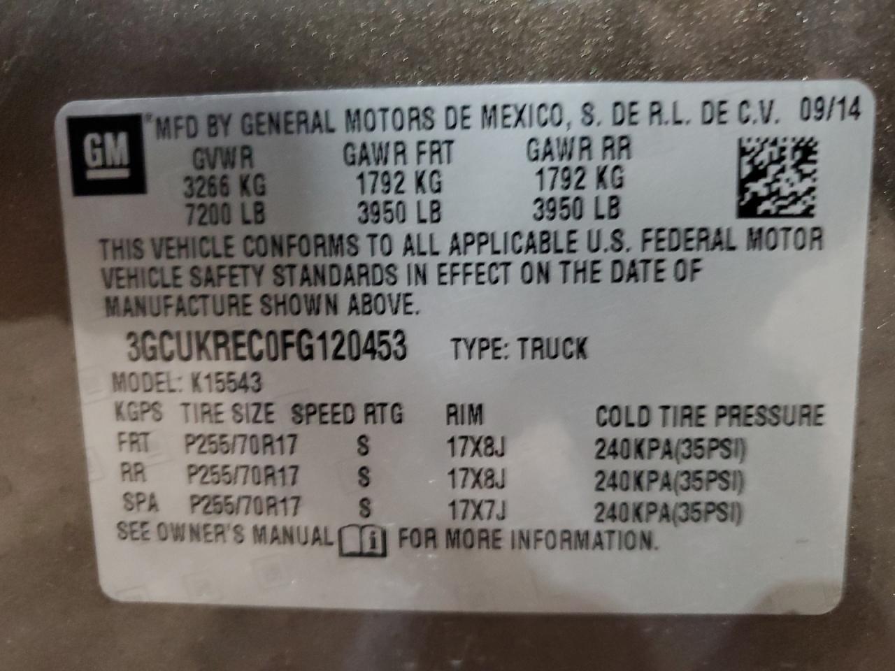 2015 Chevrolet Silverado VIN 3GCUKREC0FG120453 Copart auction photo, front end / minor dent/scratches damage thumbnail 12