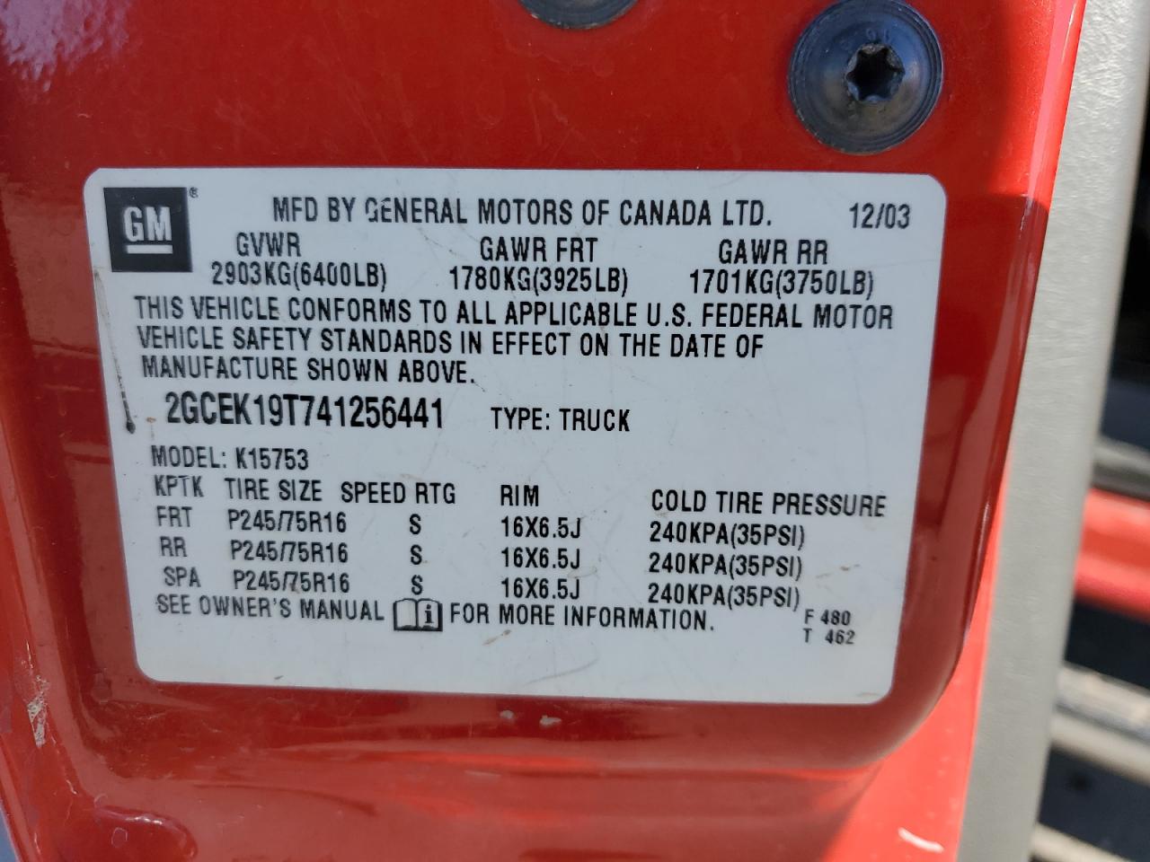 2004 Chevrolet Silverado VIN 2GCEK19T741256441 Copart auction photo, front end / mechanical damage thumbnail 14