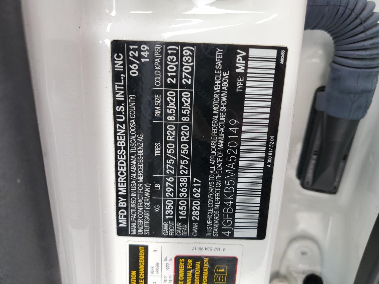2021 Mercedes-Benz GLE VIN 4JGFB4KB5MA520149 Copart auction photo, front end damage thumbnail 14
