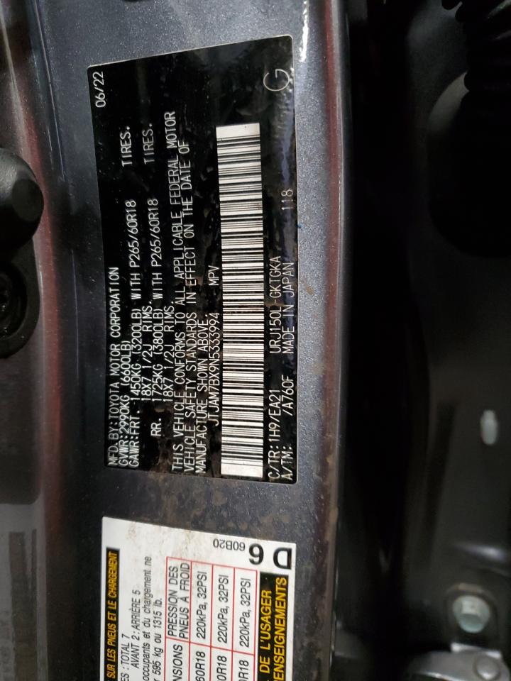 2022 Lexus GX VIN JTJAM7BX9N5333994 Copart auction photo, side damage thumbnail 13