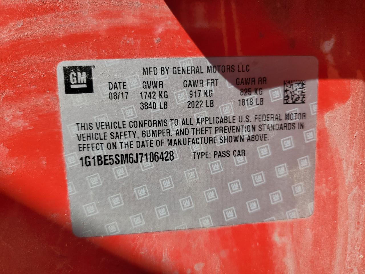 2018 Chevrolet Cruze VIN 1G1BE5SM6J7106428 Copart auction photo, rear end damage thumbnail 12